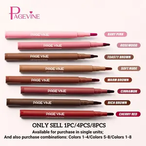 Pagevine Dual-Ended Lip Liner & Gloss Pen, 12 Hour Long Lasting Waterproof, High Pigment with 2 Brush Tips, Available in 8 Colors for Glossy Lip Makeup, Lipliner, Lip Lacquer Lipliner