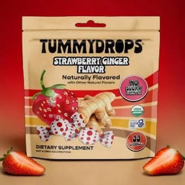 Organic No Sugar Strawberry Ginger Tummydrops 33 ct