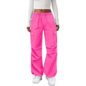 Cargo Pants Women Elastic Waisted Parachute Hiking Pants with Pockets Water-Resistant Lightweight Baggy PantsGift