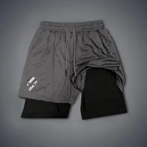 Gradient-colored Skeleton Icon Double-Layer Sports Shorts for Men - Black & Camo Streetwear Outfits for Running Gym Beach Days