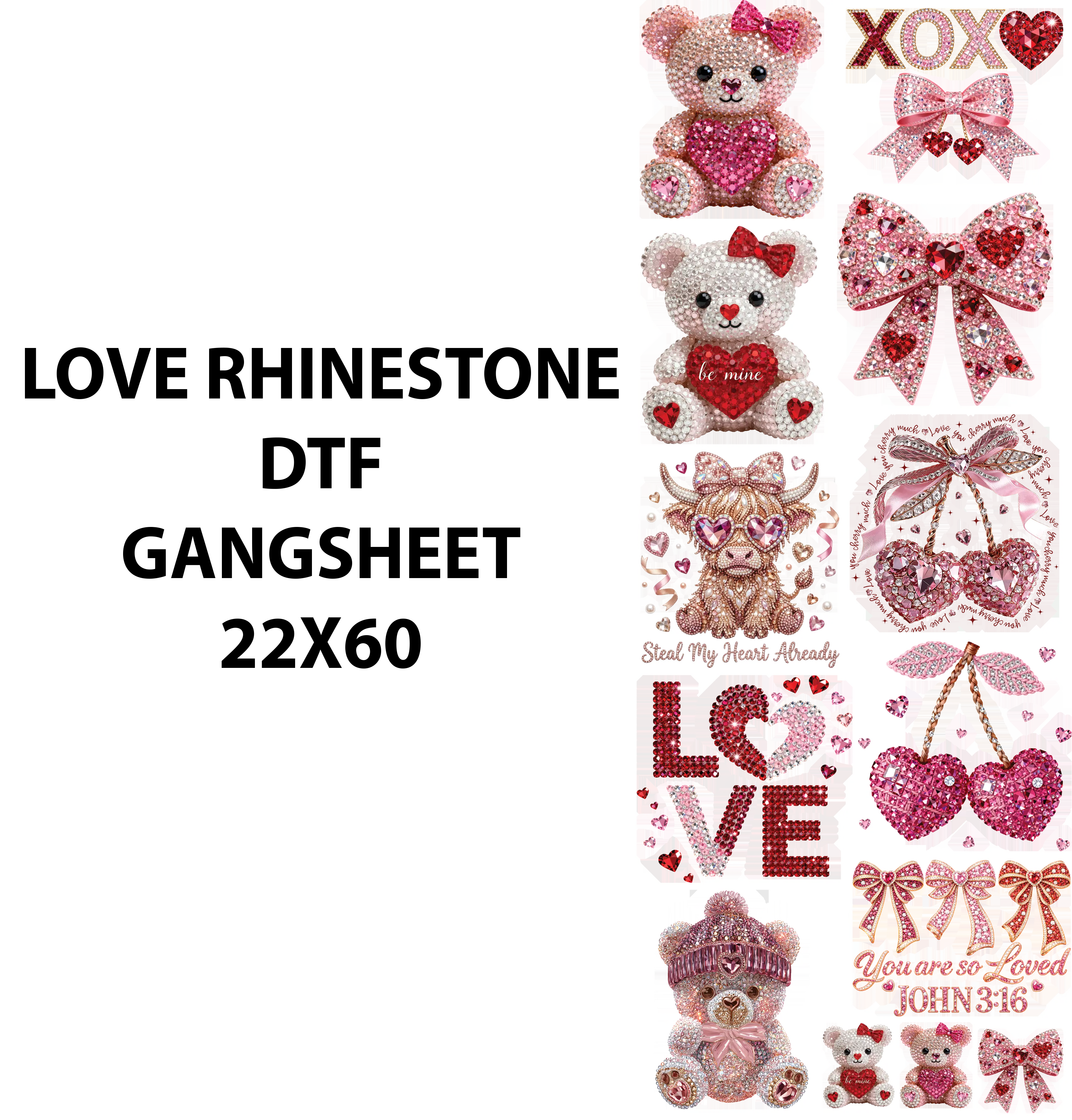 LOVE RHINESTONE DTF GANSHEET FOR SHIRTMAKING