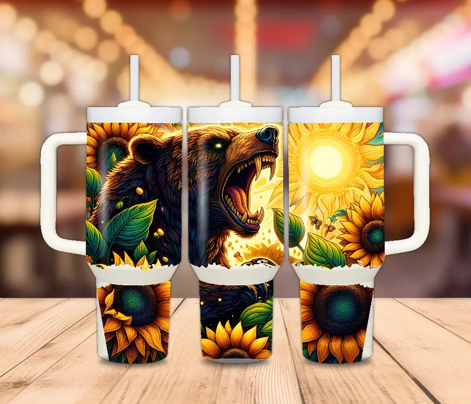 40 Oz. Grizzly Bear and Sunflowers Tumbler