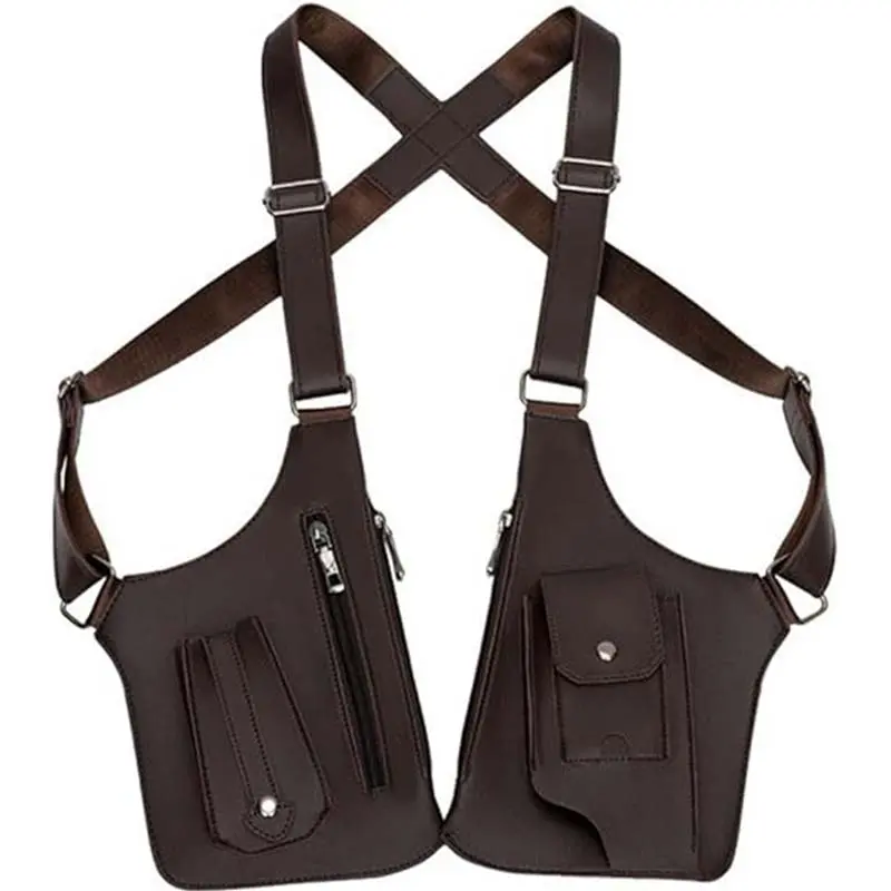 Men's Tactical PU Leather Holster Bag with Ergonomic Design, Water Repellent Double-Shoulder Anti-Theft Pack, Outdoor Men's Accessories, Sporty Chic, Double Shoulder Strap, Multifunctional, Mens Gifts