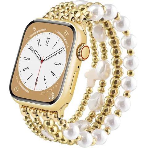 Boho Chic Beaded Glass Charm Smartwatch Bracelet Band - Wearable Chic Wristband, Watch Straps for iWatch 4-8 SE, Elegant Fashion Watch Accessories
