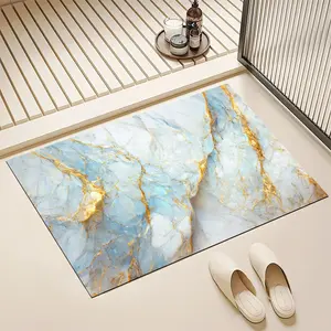Floor Mats Absorbent & Non - Slip Diatomaceous Earth Shower Mat, Quick - Dry Bathtub Mat With Blue - Golden Marble Pattern Design For Bathrooms Kitchens & Entrances Perfect For Holiday Gifting
