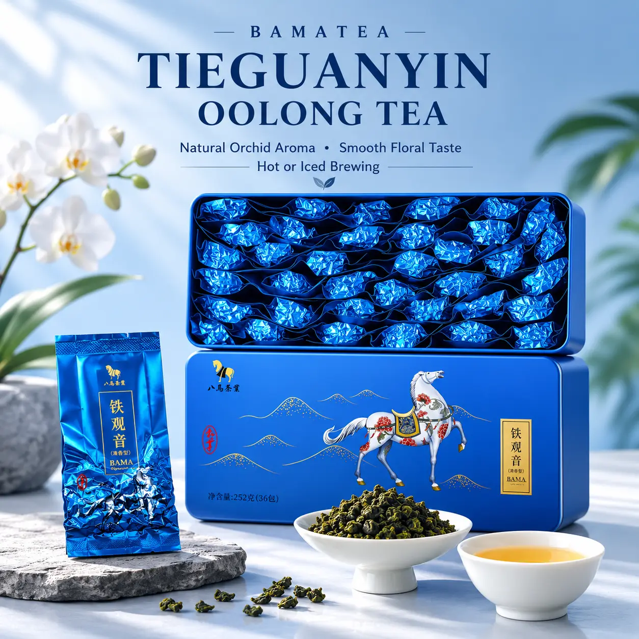 BAMATEA Oolong tea Tieguanyin 8.9oz（252g） Fresh flavor Natural Orchid Aroma 36 Count   Caffeinated, Enjoy Hot or Iced, 36 Teabags