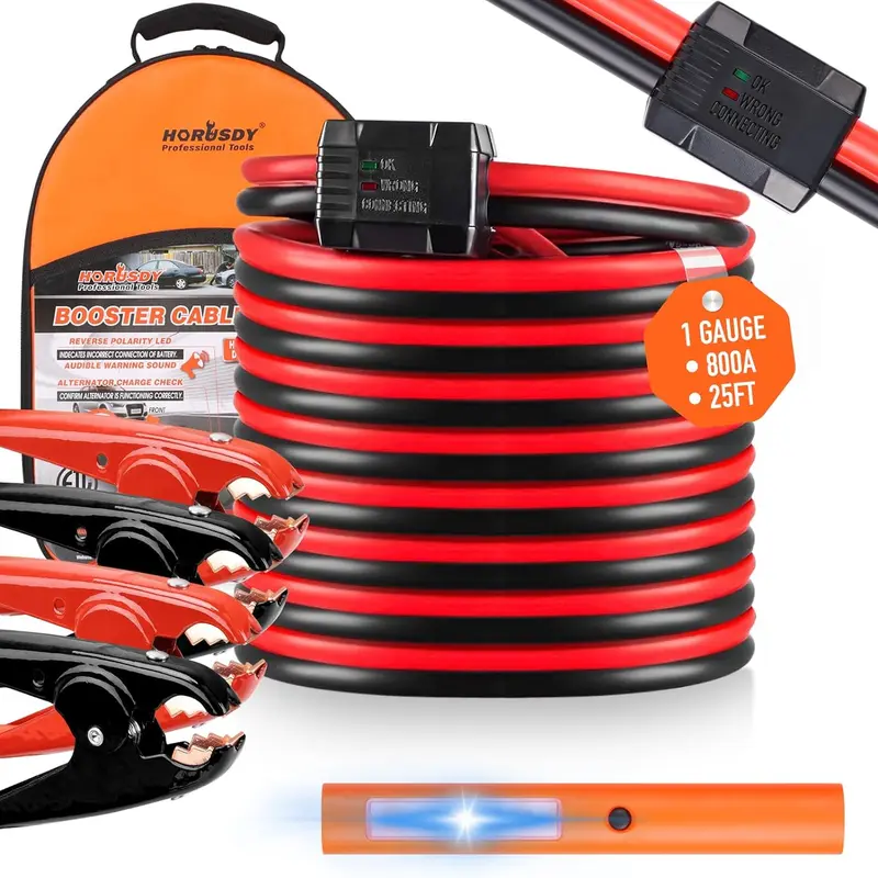 25FT 1-Gauge 800A Heavy Duty Automotive Jumper Cables - ETL Certified Car Tools with Reverse Polarity Protection, Vehicle Battery Booster Cables for Cars, Trucks, Father's Day Gifts,car accessories