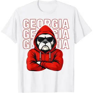 Black T - Shirt Displaying Red Hoodie Bulldog And Repeated "GEORGIA"