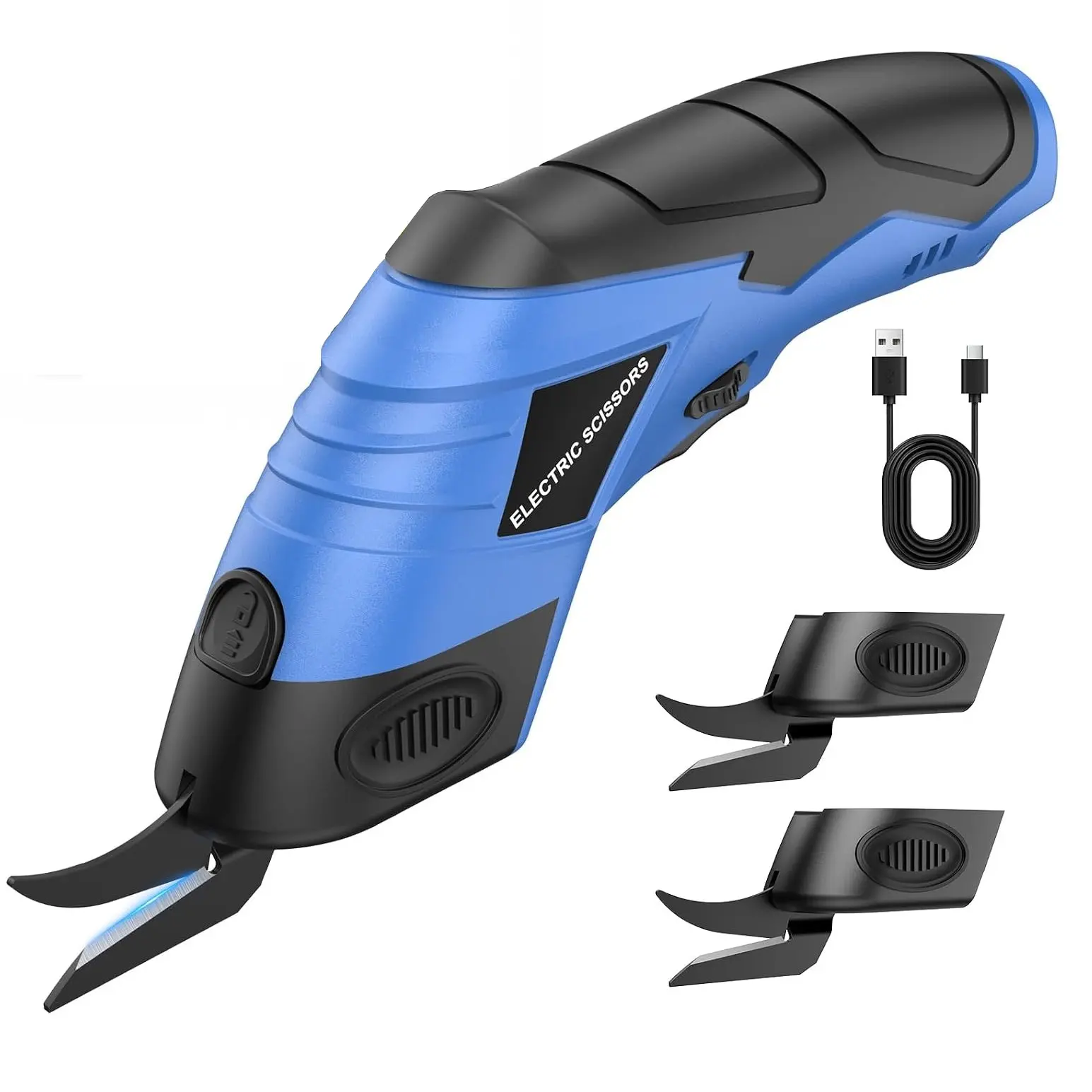 2026 Upgrade Cordless Cutting Tool Cardboard Cutter | with 2 Blades Rechargeable Powerful Shears Electric Scissors for Fabric Electric Chop Saw Leather Felt with Charger Blue