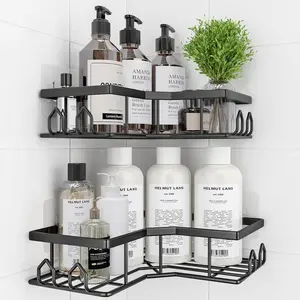 2 Pack Adhesive Corner Shower Caddy Rustproof Stainless Steel No Drilling Shower Shelf Large Capacity Organizer for Bathroom Kitchen Storage Home Decor
