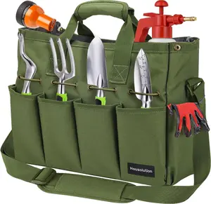 Garden Tote Bag, 900D Standable Gardening Tool Bag, Garden Tote Storage Bag with Pockets & Long Adjustable Shoulder Strap, Home Tools Organizer Garden Tool Kit Holder, 14 Inch