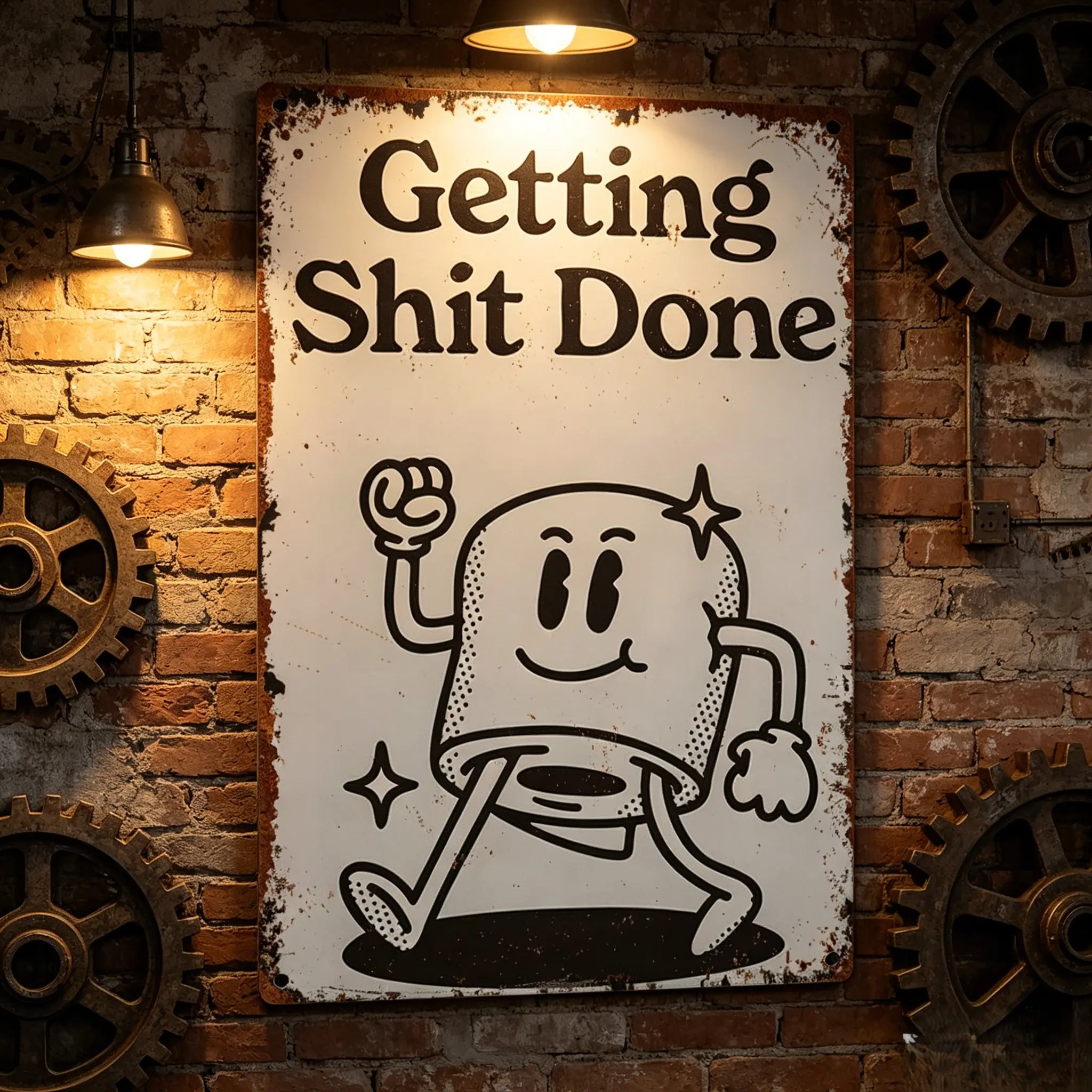 8x12 in. Vintage Retro Aluminium Metal Wall Toilet Paper Sign - Decorative, Quirky, Whimsical Retro Home Signs, Funny "Getting Things Done" Office Decor, Professional Work Motivation Gift, Decorative Home Signs
