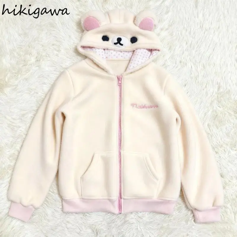 2025 Ropa Mujer Japanese Hoodies Jackets Women's Clothing Bear Ear Hooded Zipper Sweatshirts Fashion Casual Cute Hoodie Tops