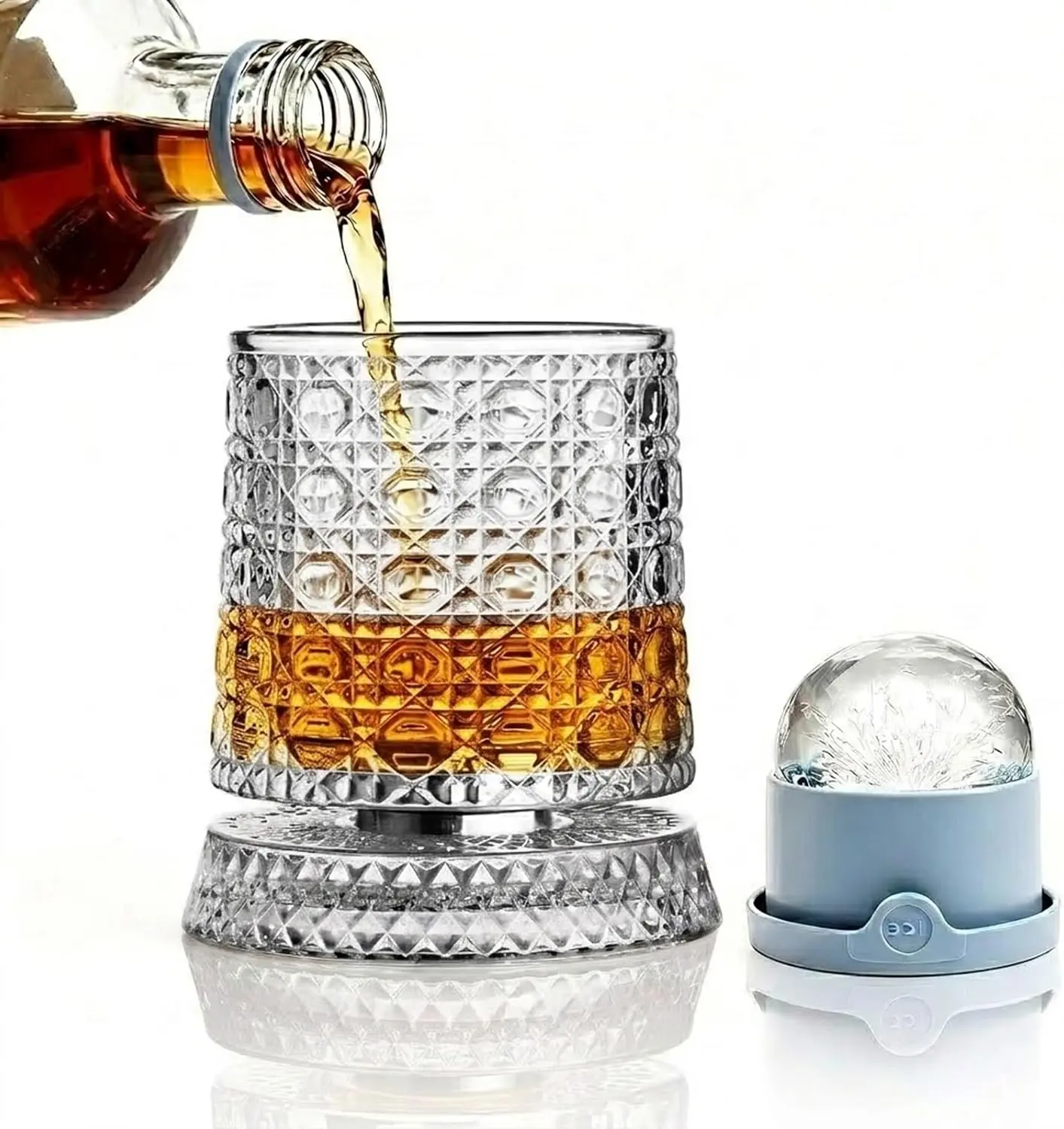 Black Friday! Spinning Whiskey Glasses Set, 360 Degree Rotating Old Fashioned Crystal Tumbler with Unique Relief Base, Rotatable Cocktail Wine Cup for Flavor, Drinking Glassware & Bar Accessories - Valentine's Day gift!