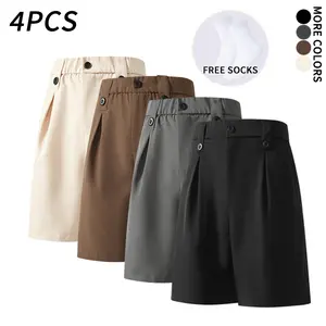 4 Pieces Men’s Pleated Suit Shorts with Free Socks, Business Casual Dress Shorts