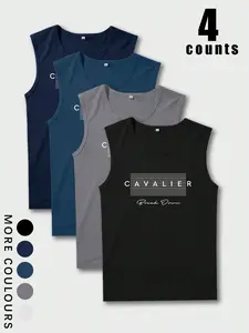 Men's Sleeveless Vest Set, Tank Tops, Comfortable Casual Fitted Summer T-Shirts, Daily Wear Trendy Men's Clothing, Essential Knit All-Season Innerwear