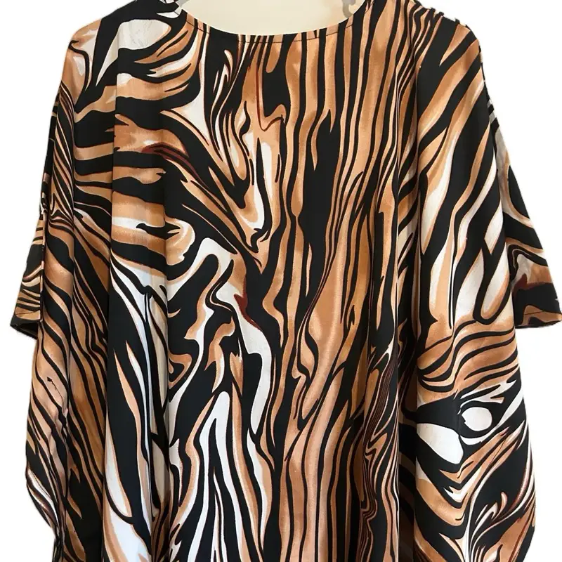 Plus Size Kaftan Dresses for Ladies - Casual Women's Wear, Kofee Color Design, Long Sleeves, Versatile for Home & Beach Vacation Wear