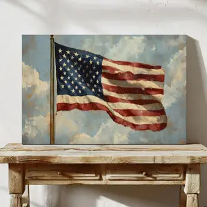 [SALE UP TO 40%] [Unframed] American Flag Canvas Wall Art | Patriotic USA Stars and Stripes Painting with Rustic Brushstrokes | Fourth of July Military Veteran Decor