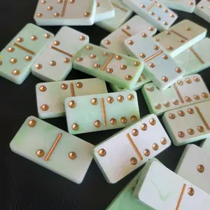 Resin Dominoes game 28 piece set green white