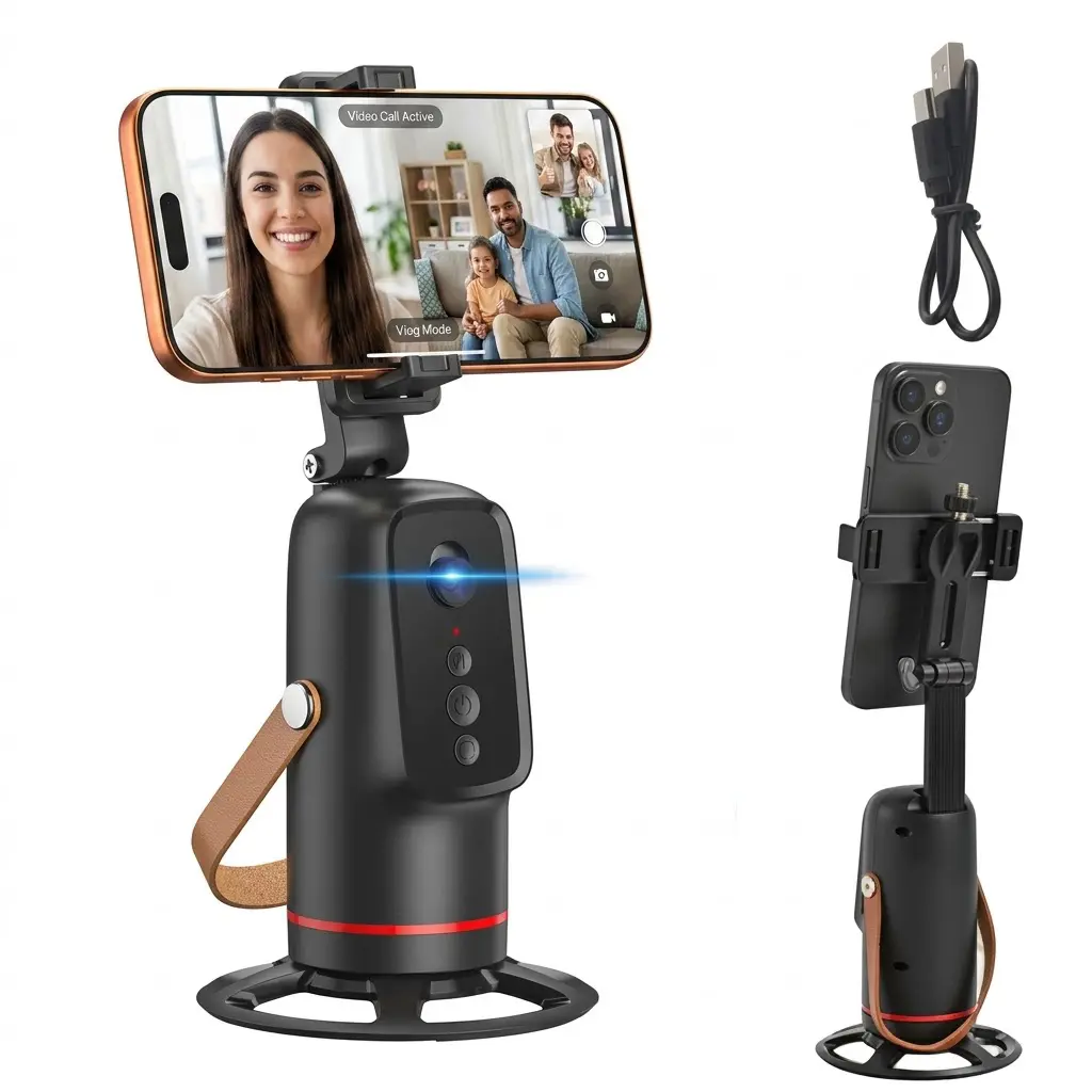 Smart Auto Face Tracking Smartphone & Cellphone Holder - Gesture Control, 360° Rotation, Body Camera Mount, Tripod, Vlogging Equipment for Live Stream, Selfie Stand Accessories
