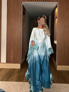 Gradient Fringe Loose Fit Abaya Long Dress, Satin Batwing Sleeve Elegant Dress, Middle Eastern Luxurious Women's Fashion, Loose Abayas