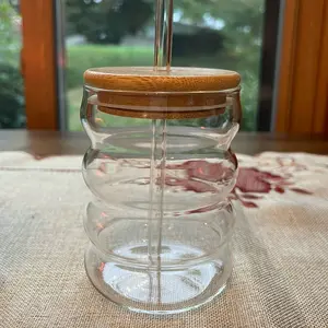 Coffee Glass Cup - Drinkware bamboo Lid glass straw Reusable