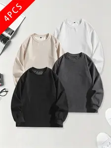 4-pack men’s retro corduroy crewneck sweatshirts for spring/autumn, loose fit, breathable and comfortable fabric, summervibes
