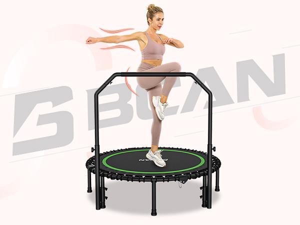 BCAN 450/550 LBS Foldable Mini Trampoline, 40"/48" Fitness Trampoline with Bungees, Adjustable Foam Handle/T-Handle/No Handle, Stable & Quiet Exercise Rebounder for Adults