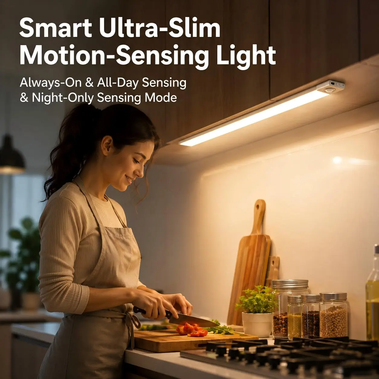 Ultra-Slim Rectangular Rechargeable Magnetic LED Motion Sensor Light - Auto On/Off, 3 Lighting Modes, Long Battery Life Batteries, for Kitchen, Closet, Indoor Home Improvement Under-Cabinet Lighting, Adjustable, Aesthetic Mini Under-Cabinet Lights