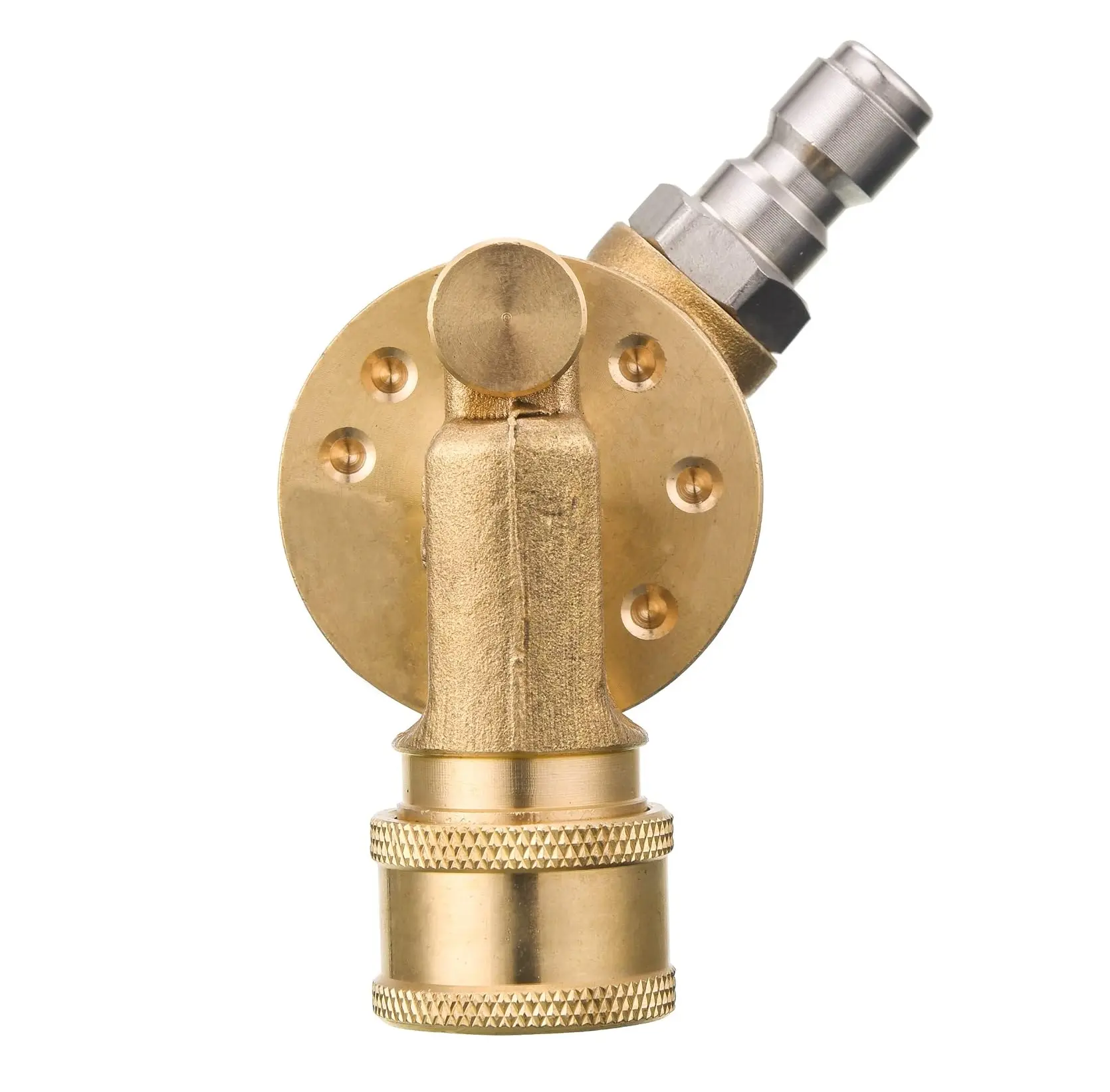 FIXFANS Pressure Washer Pivoting Coupler Gutter Cleaning Tool, Brass Body, 1/4” Quick Connect, 240-Degree 7-Angle Spray Nozzle Attachment, 4500 PSI Max for Pressure Washer Users