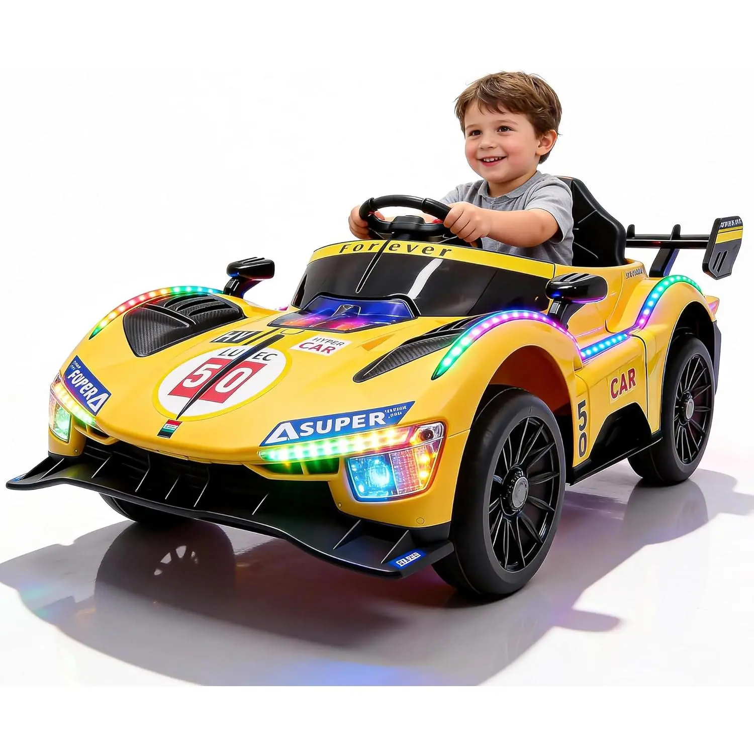 24V Electric Ride On RC Car with Parent Remote Control, Dual 390W Motors, 109" RGB LED Light Strip, 3-Speed, accelerator pedal,Bluetooth/USB Music, Safe Slow Start, 1.4–3.5 MPH & Teens Up to 15 Years, Rechargeable Battery, Sports, Rgb Lights, Foot Pedal A