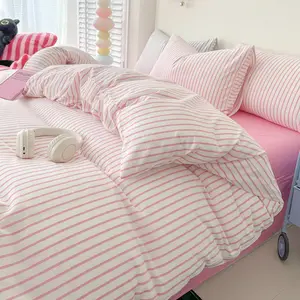 Blue Yellow Pink Striped Bedding Set, Soft Bedding Sets, Includes Duvet Cover + 2 Pillowcases, Ultra-Soft Cloud-Like Fabric, Suitable for All Seasons