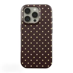Valentine gift polka dot tough phone case Brown Polka Dots Phone Case for iPhone 11–17 Pro Max| Cute Retro Aesthetic Cover| Shockproof Protective Case
