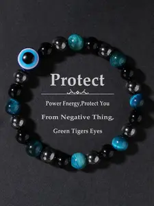 Evil Eye Protection Bracelet, Crystal Beaded Handmade Blue Tiger Eye Crystal Beads, Fashion Accessory for Men and Women, Meditation and Energy Healing