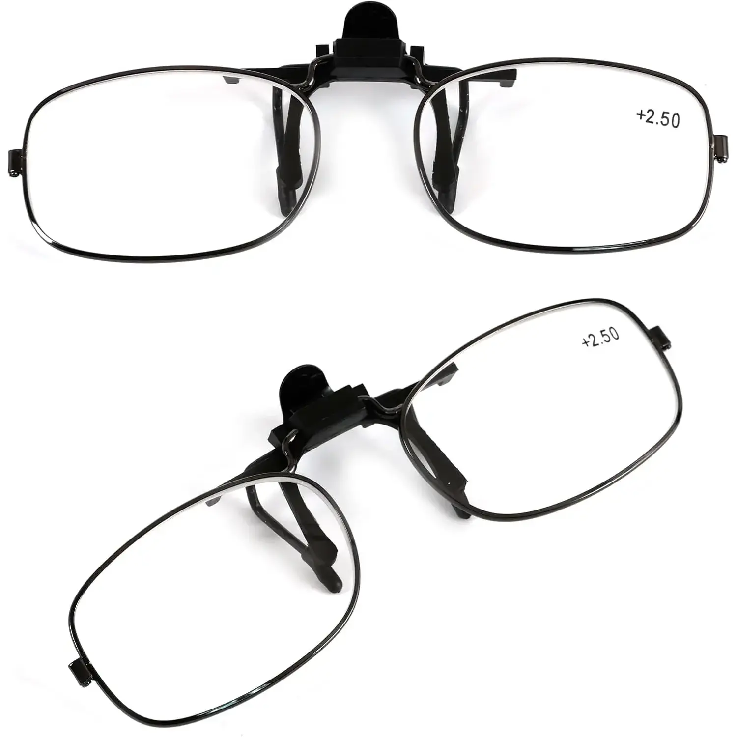 Clip-On Rectangular Rimmed Reading Glasses for Men - Flip Up Wear Metal Full-Frame Magnifying Lenses