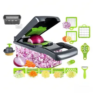14 in 1 Vegetable Chopper Multifunctional FruitSlicer Handle Food Grater with Multiple Interchangeable Blades Onion Mincer Chopper Household Potato Shredder Kitchen Gadgets