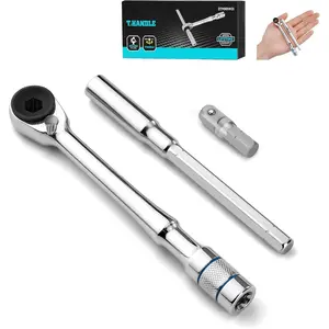 1/4" T-Handle Ratchet, Mini Ratchet Wrench with Hex Bit Extension and Adapter Set, Compatible with Standard 1/4" Hex Bits or Sockets, Portable and Versatile Repair Tool for Tight Spaces