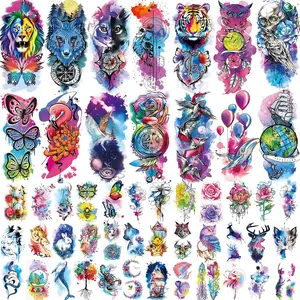 86 Sheets Temporary Tattoo, 14 Sheets Large Half Arm Fake Flower Cat Owl Lion Tattoos, 72 Sheets Tiny Waterproof Semi Permanent Temporary Tattoos Realistic for Women Girls Kids Adults