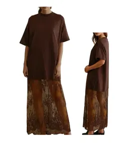 Las Floral Lace Patchwork T-Shirt Maxi Dress