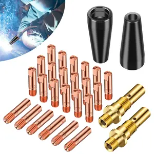 28Pcs Flux Core Gasless Nozzle Tips Kit - 0.8/0.9mm Brass Welding Tips Replacement Kit,14AK Welding Gun Consumables Pack,Compatible with Lincoln,Eastwood Welding Guns