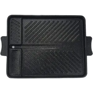 Non-Stick Smokeless Rectangular Grill Pan Baking Tray Barbecue Plate for Indoor Outdoor BBQ