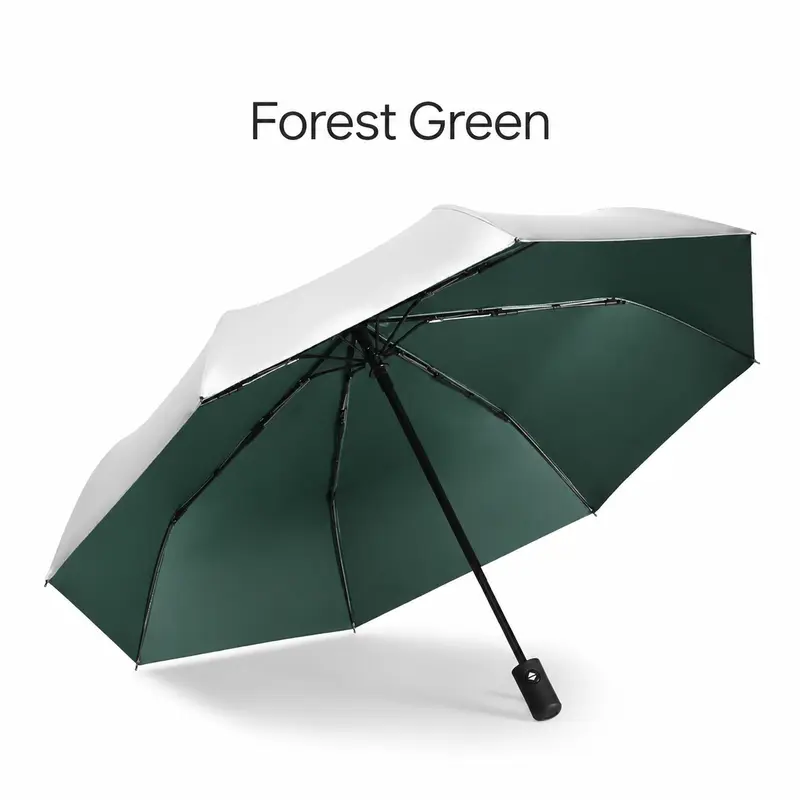 Automatic Folding Umbrella, 21-Inch 8-Rib Windproof Sun and Rain Umbrella with UV Protection and Rubber Handle