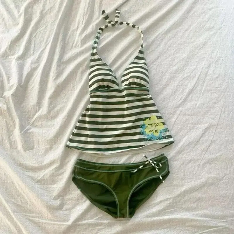 Women's 2-Piece Summer Beach Bikini Sets, Sexy Slim Chic Floral Print Halter Neck Swimsuit, 2000s Aesthetics Streetwear, Bathing Suits
