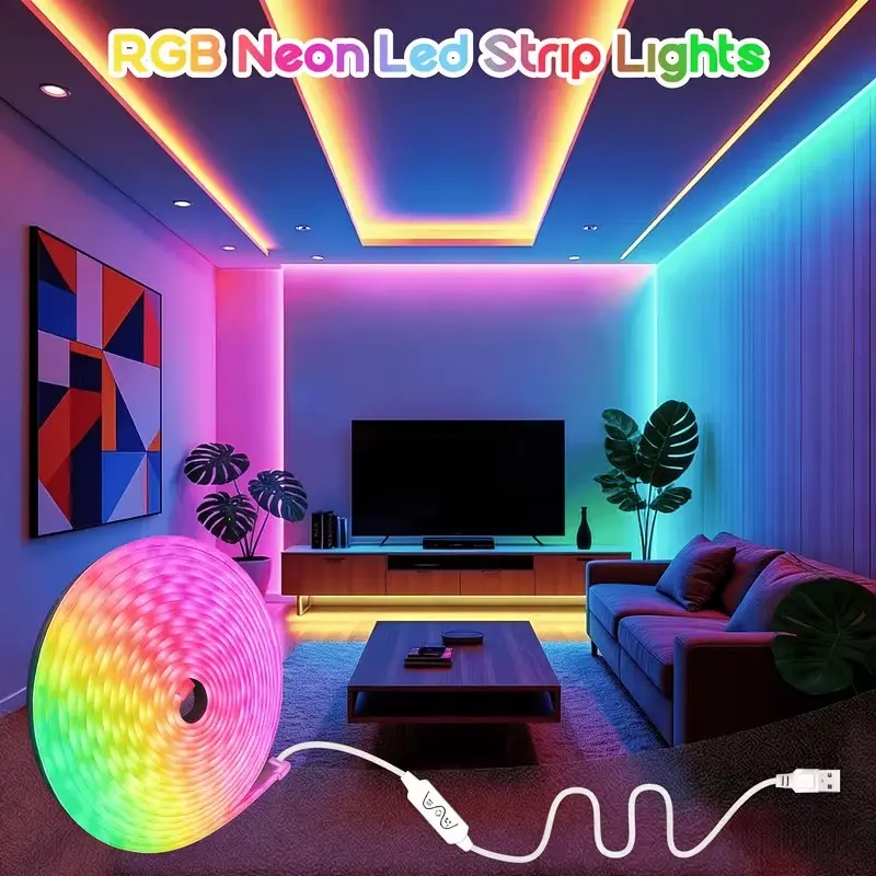USB Powered LED Strip Light, 3 Button Control, Adjustable Color & Music ...