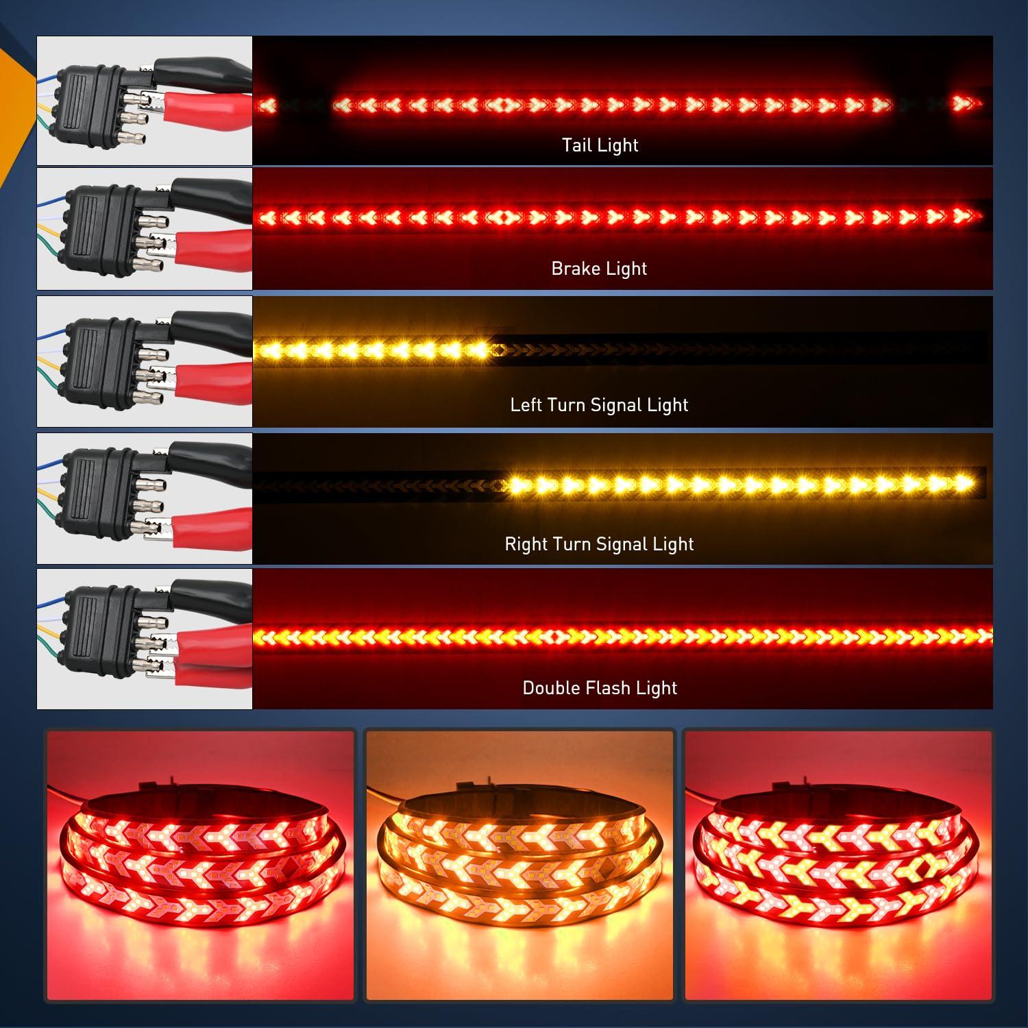 47in Truck Tailgate Light Strip Bar Arrow with Red Running Brake Lights Amber Turn Signals Strobe Lights LIGHTING Arrow LED Tailgate Running Light Kit, Bar Strip for Truck, Strobe (Flashing) Brake Flexible Switchback Red Amber Yellow Sequential, 540 LED