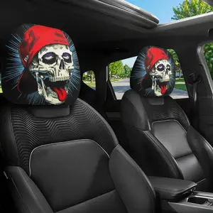 2 Pack Hip Hop Skull Print Car Headrest Covers, Universal Fit, Easy Installation, Long Drive Neck Comfort Protector Car Accessories