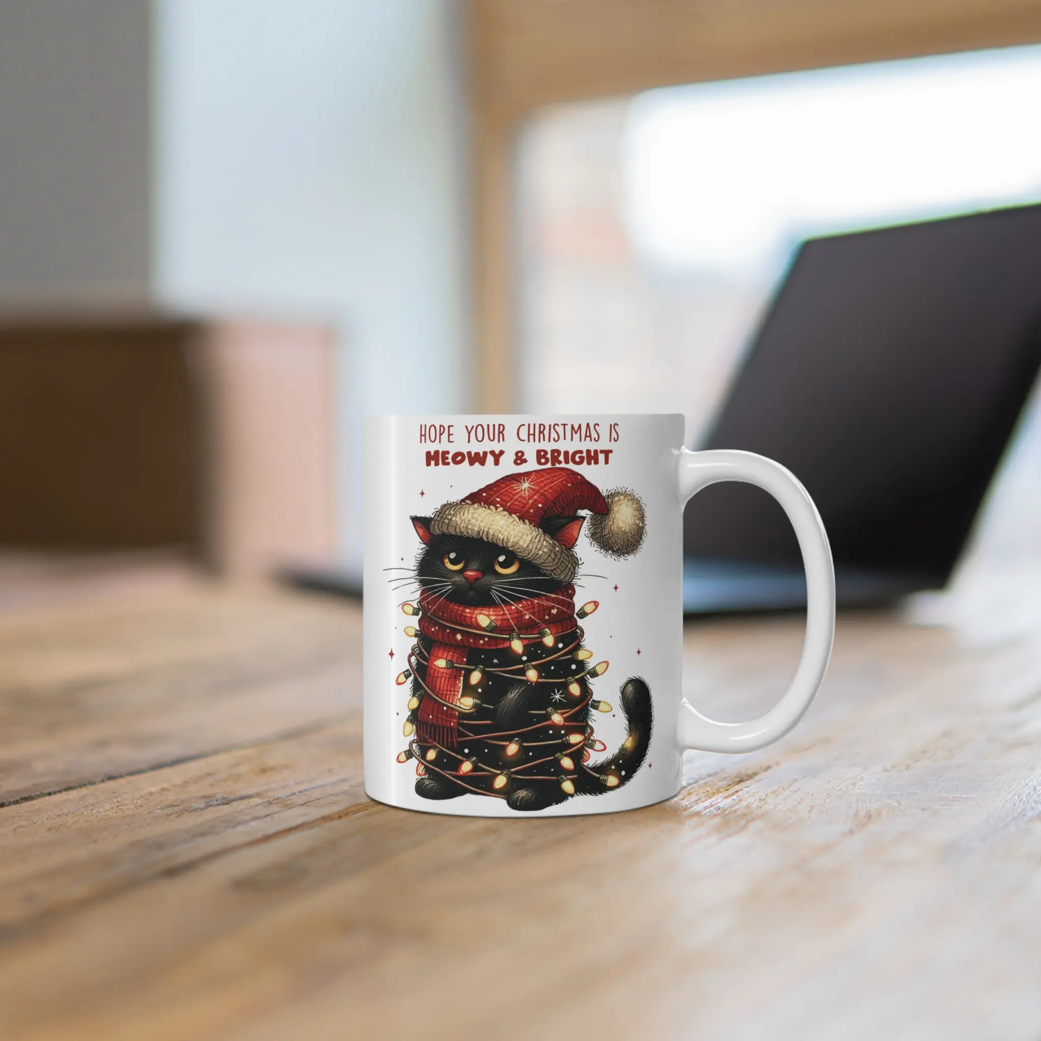 Moawy Christmas Mug 11oz, Coffee Mug, Tea Cup, Hot Chocolate Cup, Holiday Gift, White Ceramic, Sublimation Printing