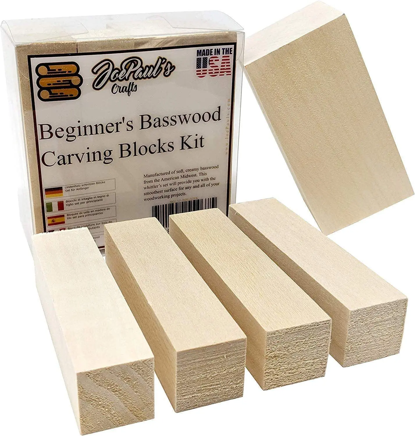 Basswood Premium Wood Carving Kit Real American Wood Blocks Two Soft Wood Blank Sizes Whittling