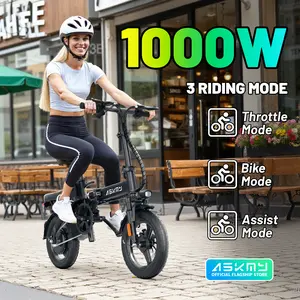 ASKMY E14 Urban Folding Electric Bike, 1000W Peak Motor, Up to 45 Miles Range | 14" Compact Tubeless Tires, Dual Disc Brakes | UL Certified Puncture-Tested Battery, Lightweight Portable Design