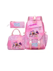 New K-Pop Demon Hunters Cartoon Print Backpack Set, Fashionable Breathable Waterproof Dual-Shoulder Bag, Lightweight Travel Bag for Students, Backpack for School